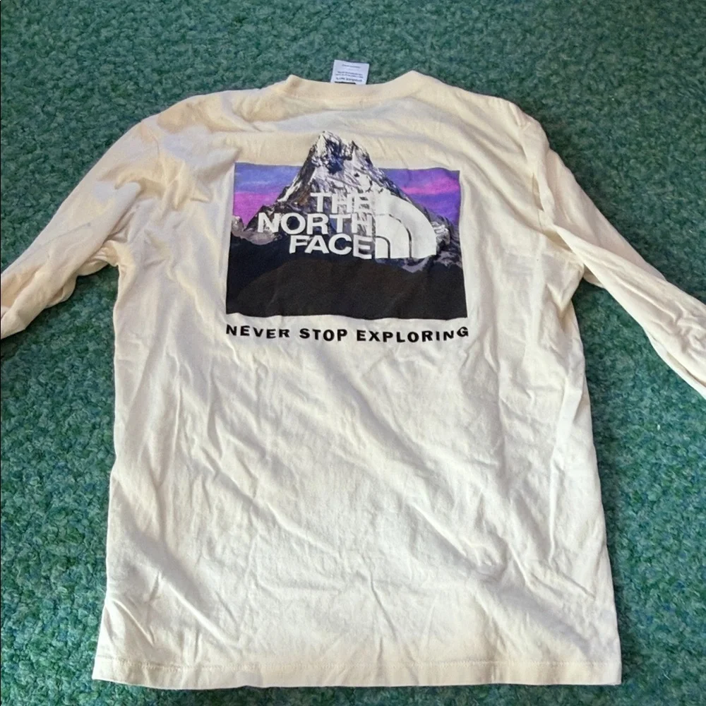 The North Face Men's Long Sleeve Logo Tee in Cream with Black Logo